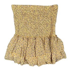 MABLE Medium Mustard Floral Smocked Tiered Ruffle Mini Dress NWOT Cottagecore